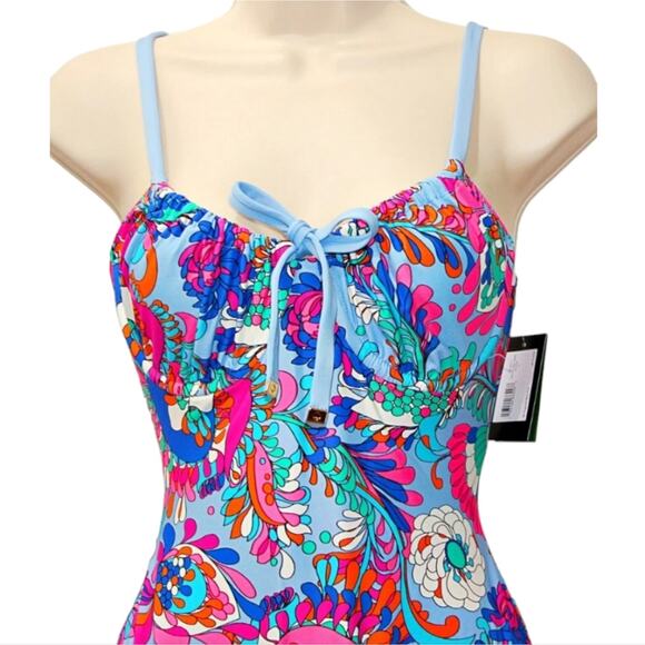 KATE SPADE Cinch Tie Front‎ Soft Underwire Cups Swimsuit in Spring Water  XL NEW - Picture 4 of 15